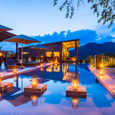 Shepherd’s Tree Game Lodge - Pool by night